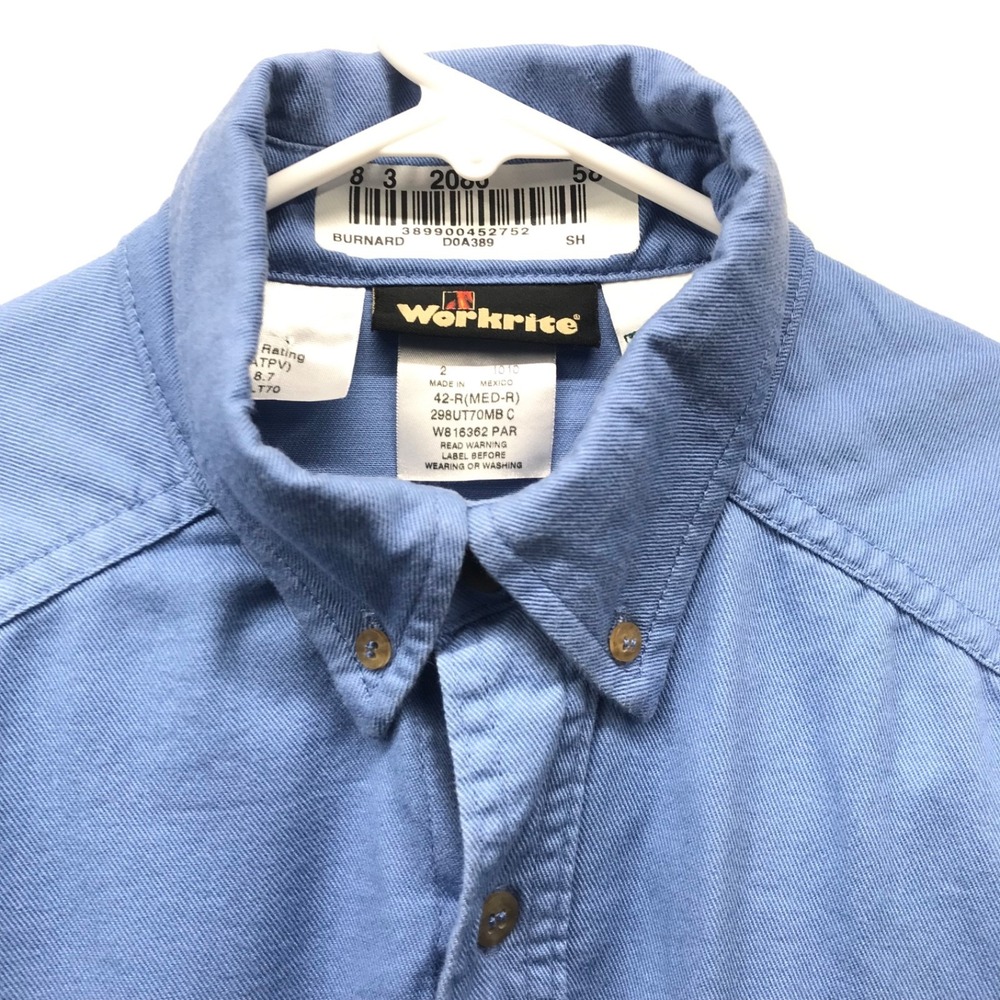 Workrite FR Shirt Men's M Blue Flame Resistant Twill Button Front Workwear - Picture 2 of 8